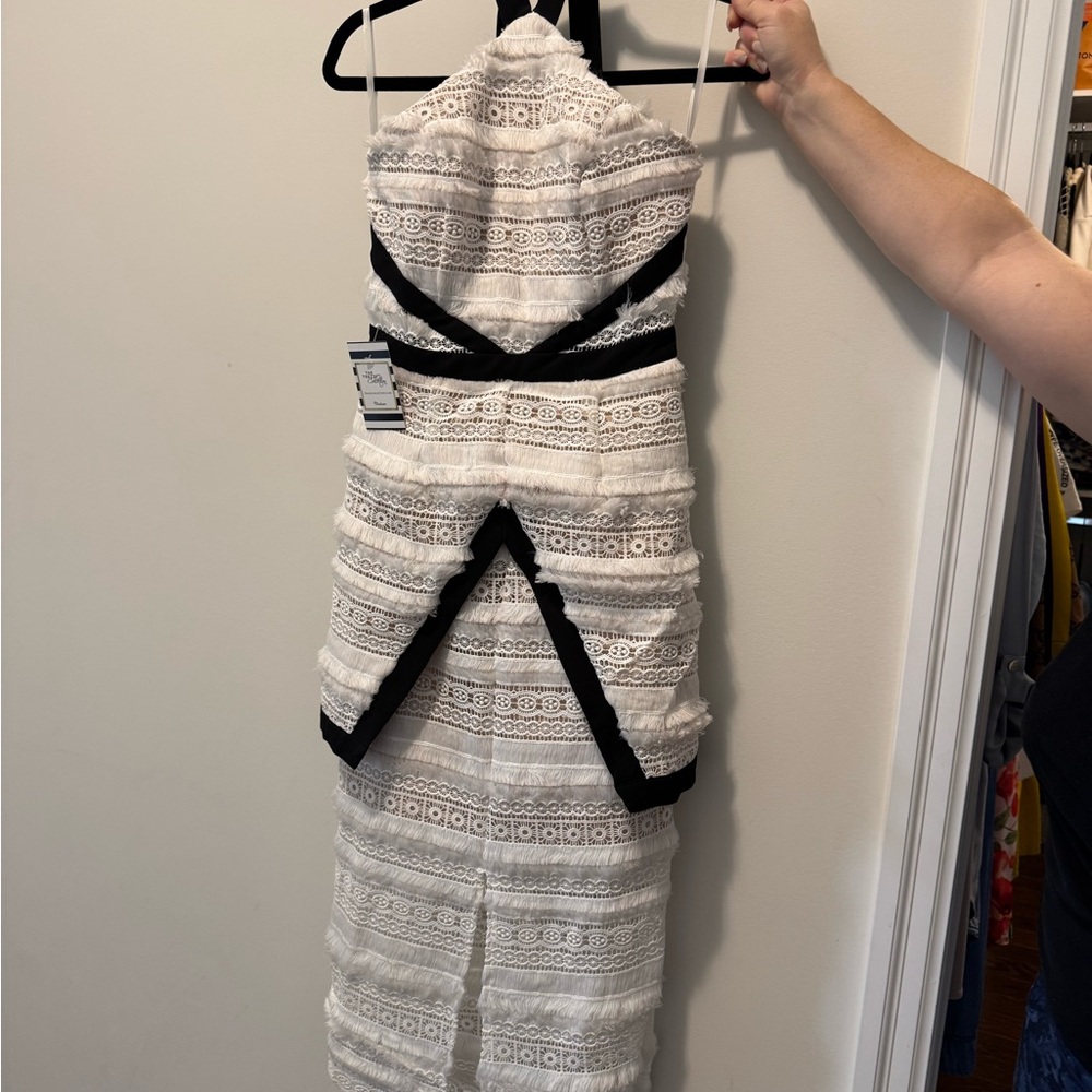 Chic Black and White Lace Midi Dress